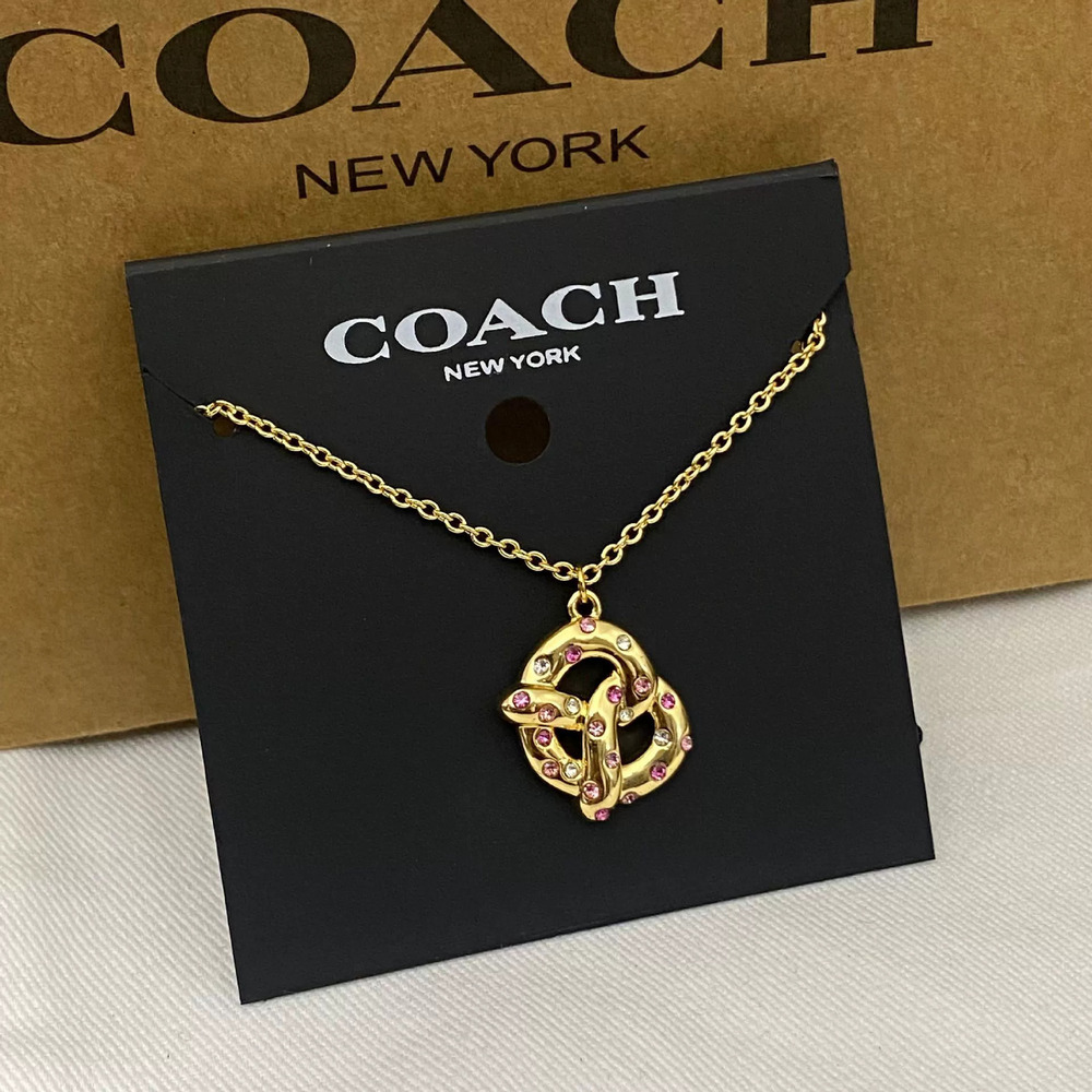 Coach Crystal Inlaid Pretzel Heart Necklace